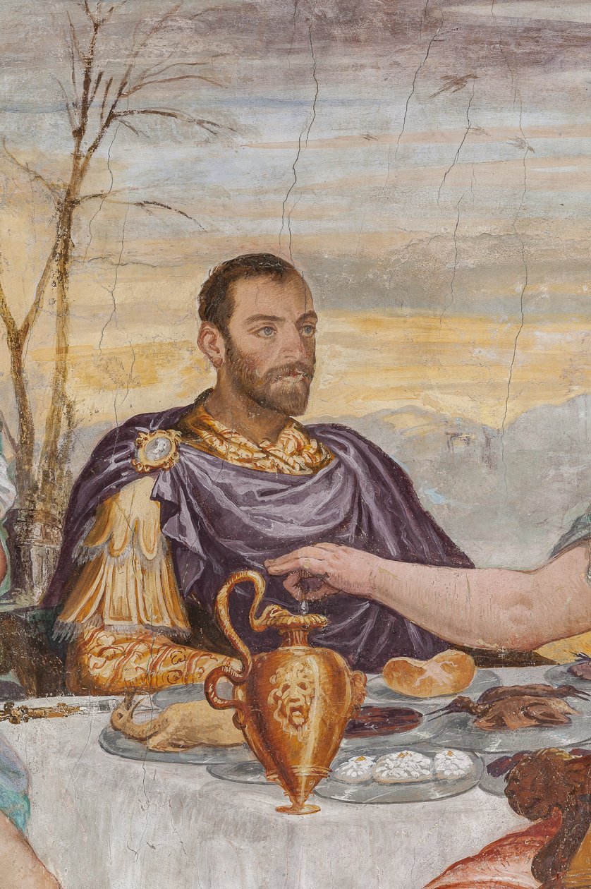 Detalje af banketten i Cleopatra, kaminrummet, ca. 1560-65 (fresco) af Giovanni Antonio Fasolo