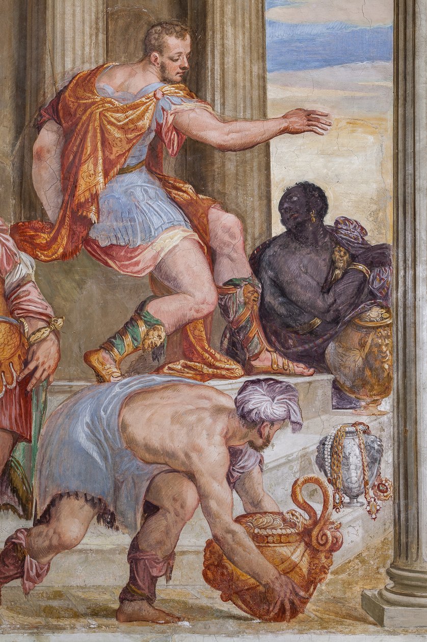 Detalje af banketten i Cleopatra, kaminrummet, ca. 1560-65 (fresko) af Giovanni Antonio Fasolo