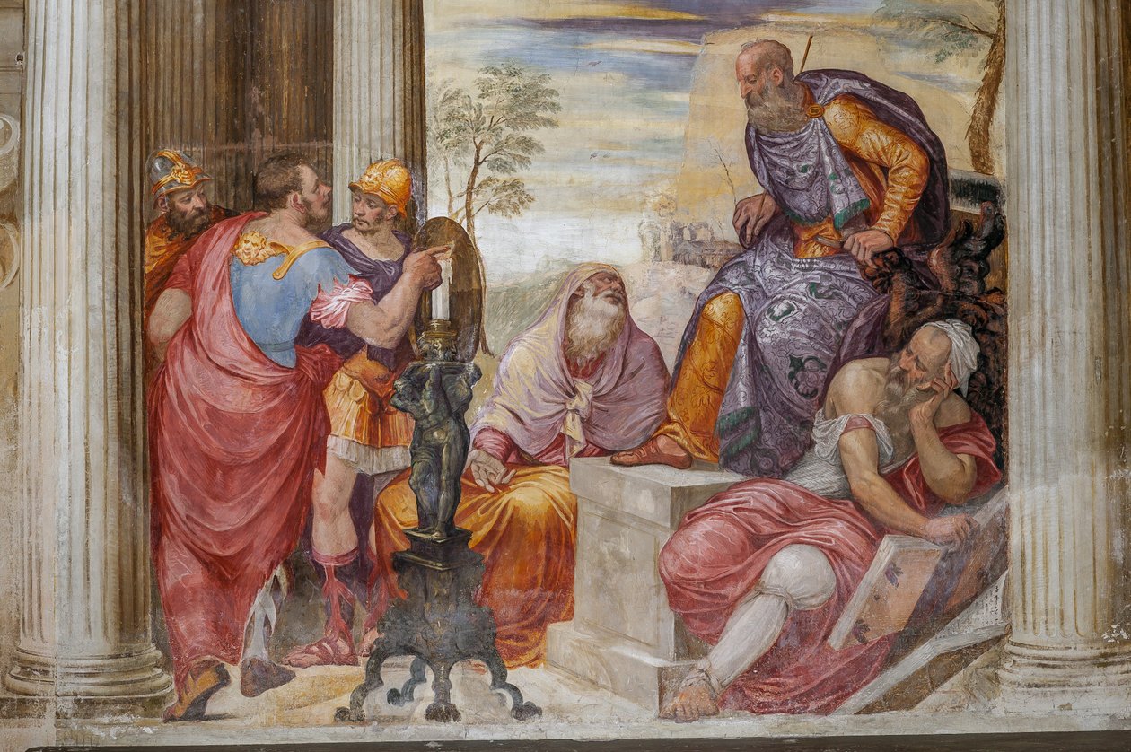 Detalje af Scipios nåde, kaminrummet, ca. 1560-65 (fresco) af Giovanni Antonio Fasolo