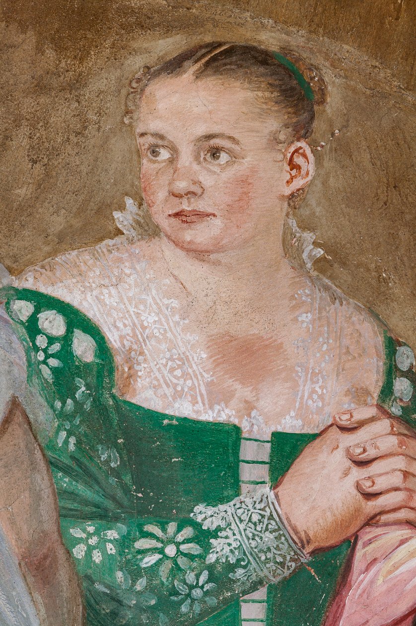Kvindefigur, detalje af Scipios nåde, kaminrummet, ca. 1560-65 (fresco) af Giovanni Antonio Fasolo