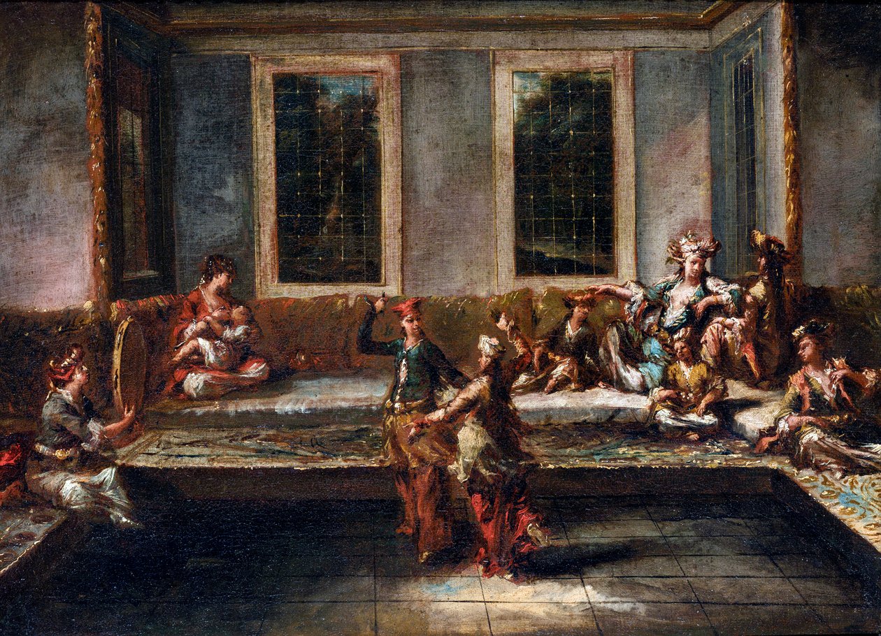 Pardans i harem par Guardi, Giovanni Antonio (1699-1760). Olie på lærred, størrelse: 44x61,5 af Giovanni Antonio Guardi
