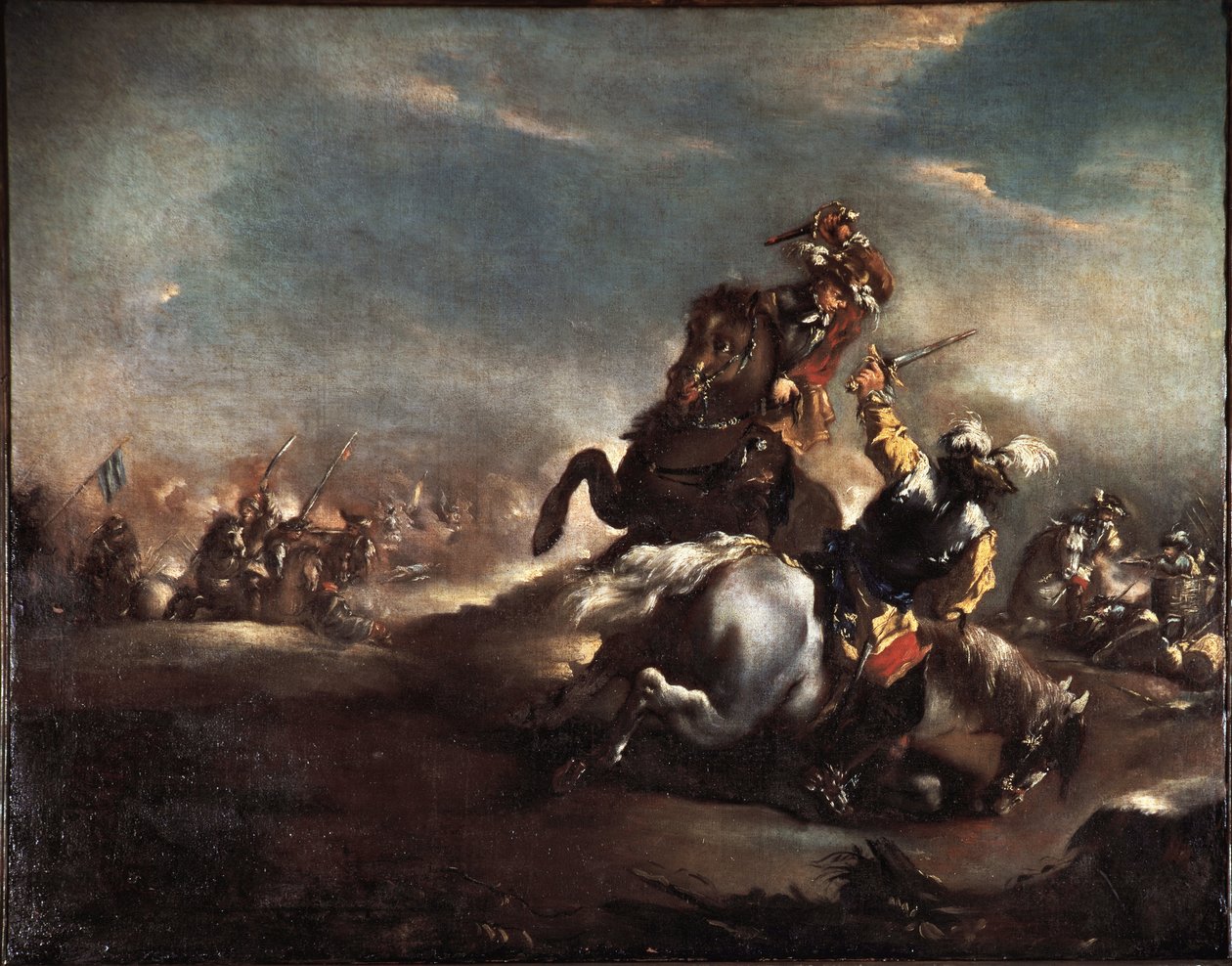 Duel of Knights (Knights fighting) Maleri af Giovanni Antonio Guardi (1699-1760) Venedig Museo Correr af Giovanni Antonio Guardi
