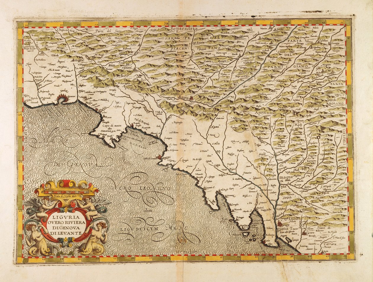 Regionen Østligurien, fra Italiens Atlas af Giovanni Antonio Magini, Kobberstik af Giovanni Antonio Magini