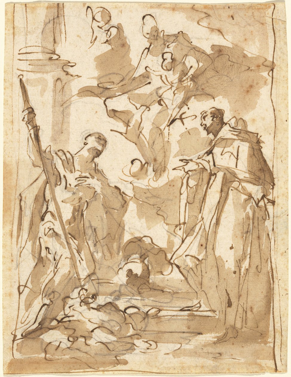 Madonnaen og barnet i herlighed med den hellige Theodor og en klosterhelgen af Giovanni Antonio Pellegrini