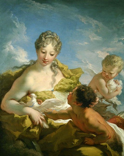 Venus og Amor (olie på lærred) af Giovanni Antonio Pellegrini