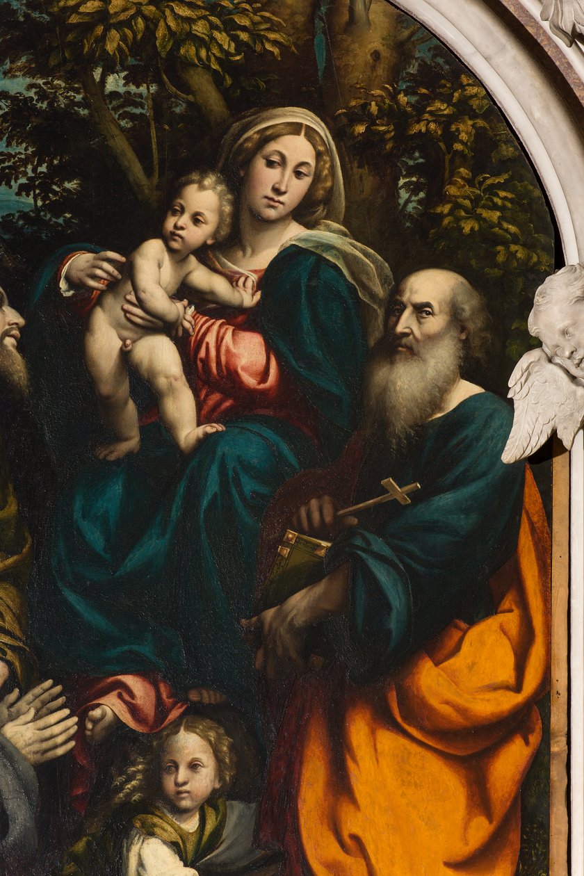 Sankt Katarinas alter, Madonna og Barn mellem de hellige Philip og Jakob og donoren Giacomo Schizzi, Il Pordenone 1522, detalje af Giovanni Antonio Pordenone