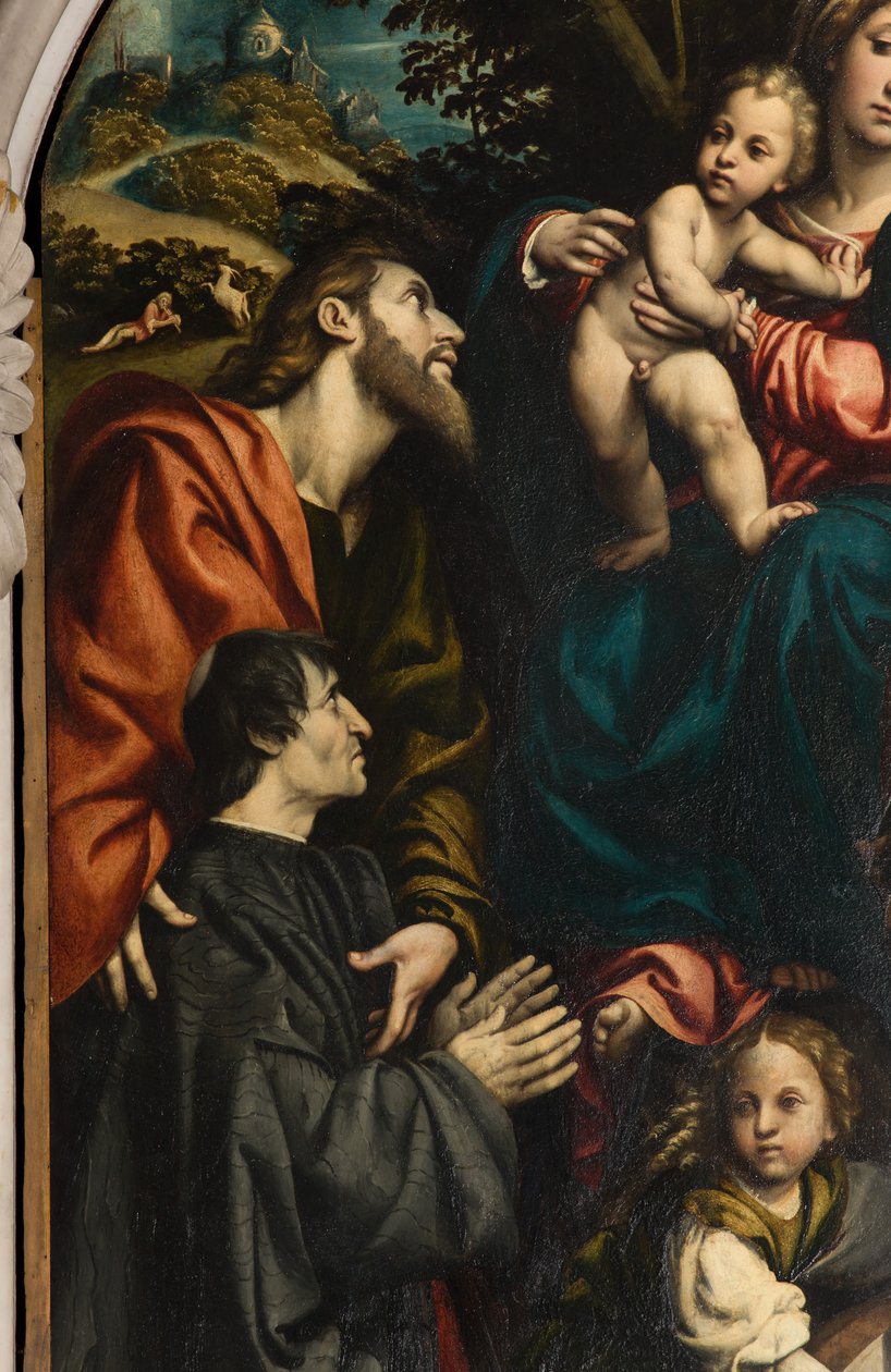 Sankt Katarinas alter, Madonna og Barn mellem de hellige Philip og Jakob og donoren Giacomo Schizzi, Il Pordenone 1522, detalje af Giovanni Antonio Pordenone