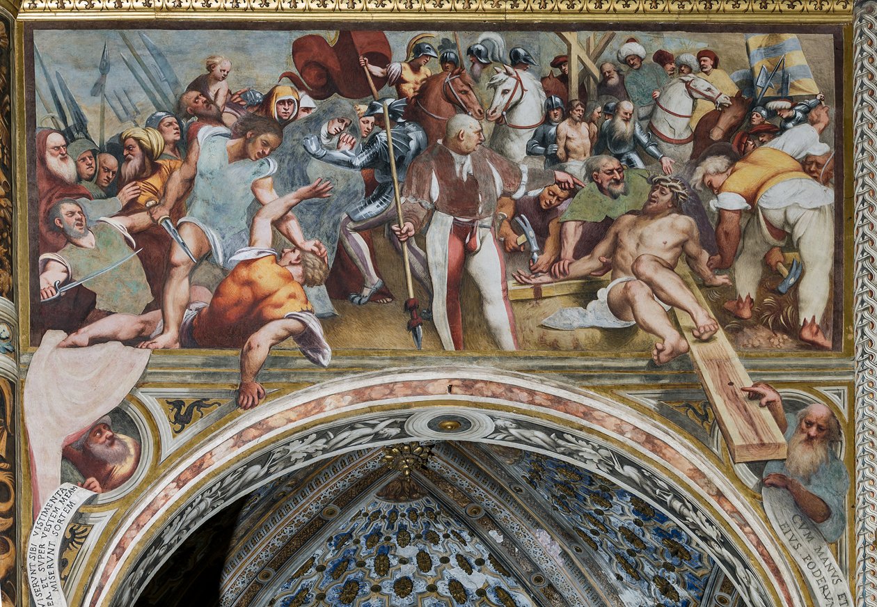 Jesus bliver naglet til korset af Giovanni Antonio Pordenone