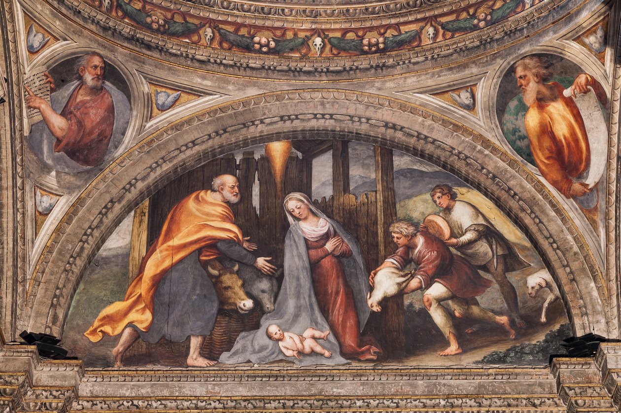 Lunette skildrer hyrdernes tilbedelse af Giovanni Antonio Pordenone