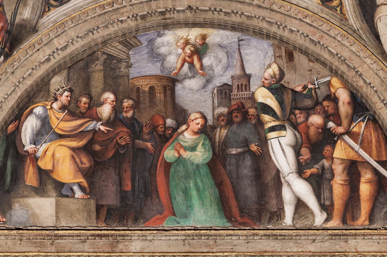 Lunette skildrer halshugningen af St. Catherine af Giovanni Antonio Pordenone