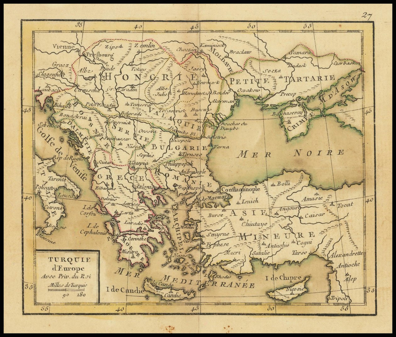 Kort fra 1762 - Det europæiske Tyrkiet af Giovanni Antonio Rizzi Zannoni