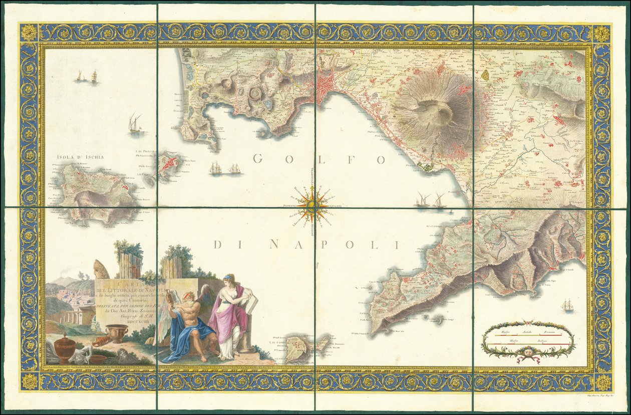 Kort over Napolibugten fra 1794 af Giovanni Antonio Rizzi Zannoni