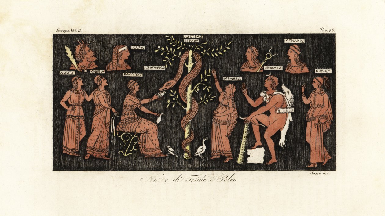 Herakles på sit 11. arbejde, idet han tog gyldne æbler fra Hesperidernes Have, bevogtet af slangen Ladon af Giovanni Antonio Sasso