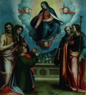 Jomfruen af den hellige bælte med SS. Thomas, Johannes Døberen, Louis, John Gualberto og Joseph (olie på lærred) af Giovanni Antonio Sogliani