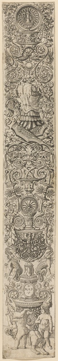 Fire børn leger, plade syv med tolv ornamentpaneler af Giovanni Antonio da Brescia