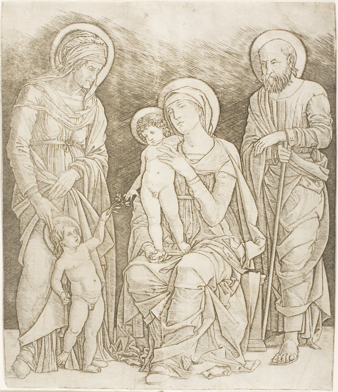 Den hellige familie med spædbarnet Saint John af Giovanni Antonio da Brescia