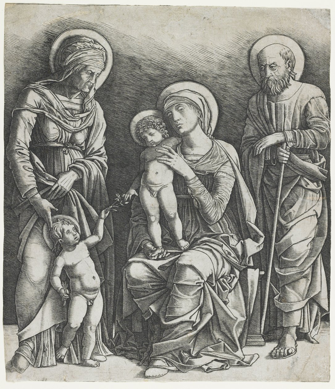 Den hellige familie med spædbarnet Saint John, ca. 1495-1505 (gravering) af Giovanni Antonio da Brescia