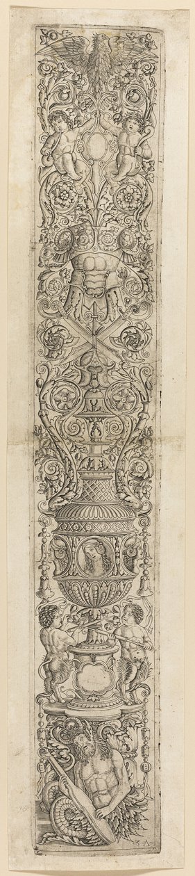 Triton and Two Infant Satyrs, plade fire fra Twelve Ornament Panels af Giovanni Antonio da Brescia