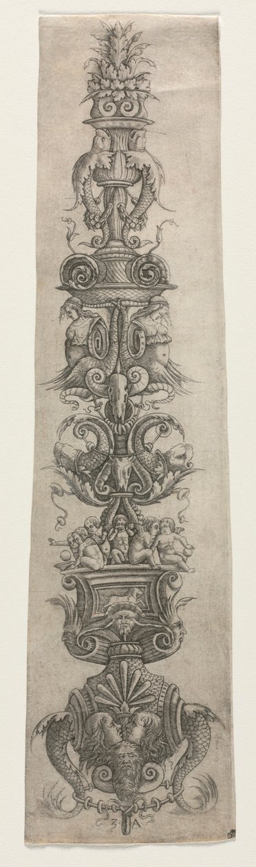 Opretstående arabesk med masker, amoriner og nereider af Giovanni Antonio da Brescia