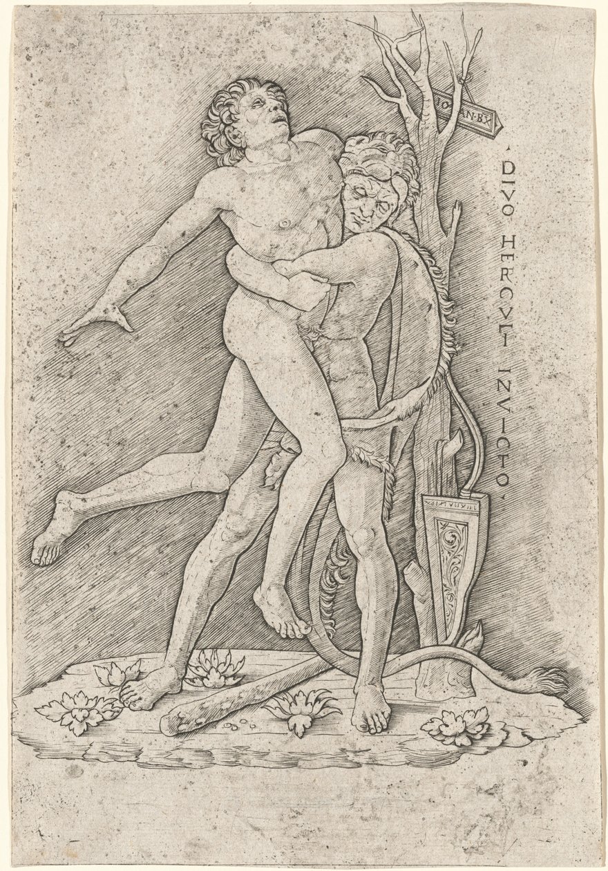 Hercules og Antaeus af Giovanni Antonio da Brescia, after Andrea Mantegna
