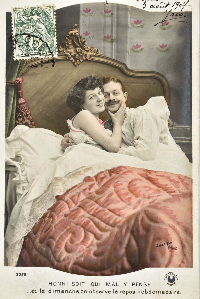Postkort: Honni soit qui mal pense y/Sunday rest weekly - dato 1907 af Phillipe de Marlier