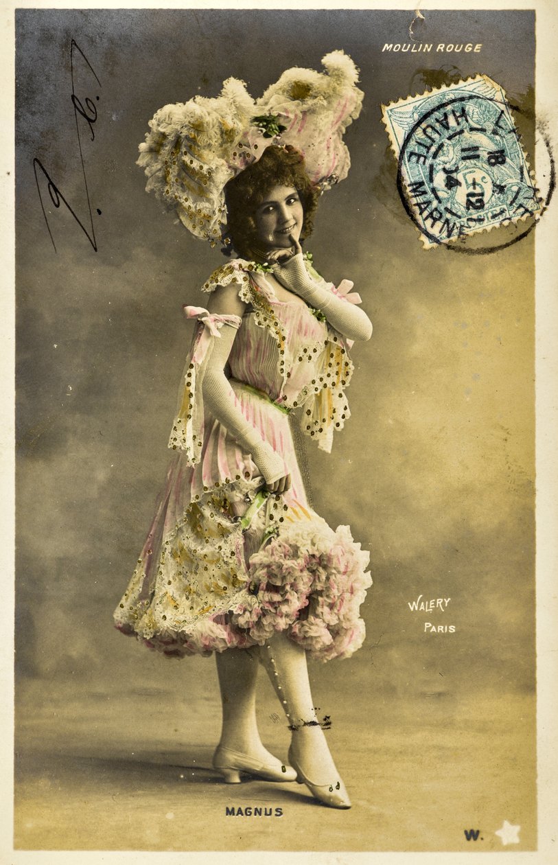 Postkort: Moulin Rouge - Portræt af Magnus, Music Hall-kunstner af Phillipe de Marlier