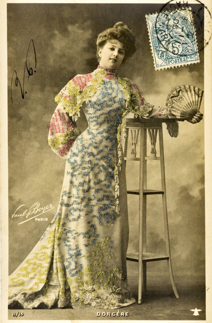 Postkort: Portræt af Arlette Dorgere/Nee Anna Mathilde Irma Jouve (1880 - 1965), komiker, danser og sanger af Phillipe de Marlier