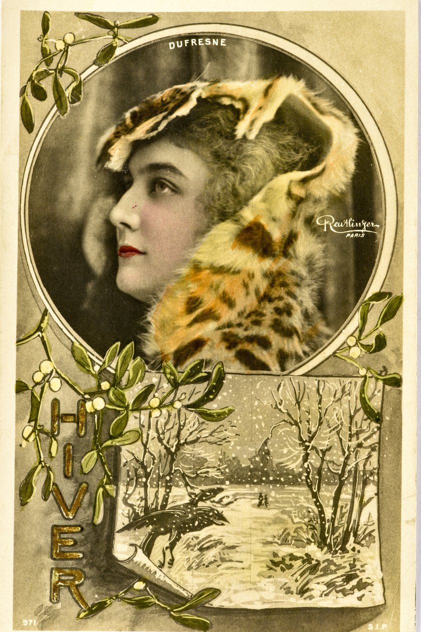 Postkort: Portræt af Mademoiselle Dufresne, Music Hall Artist af Phillipe de Marlier