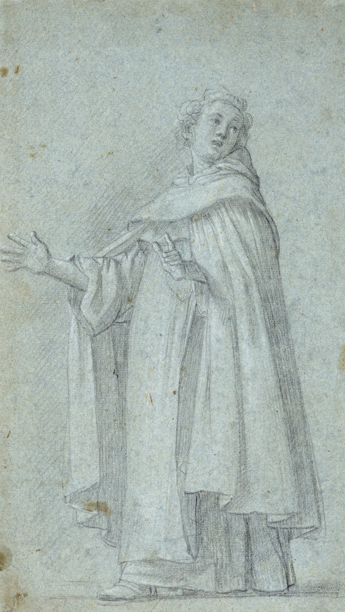 Studie af en stående dominikaner, ca. 1595 (sort kridt, forhøjet med hvidt, på blåt lagt papir) af Giovanni Baglione