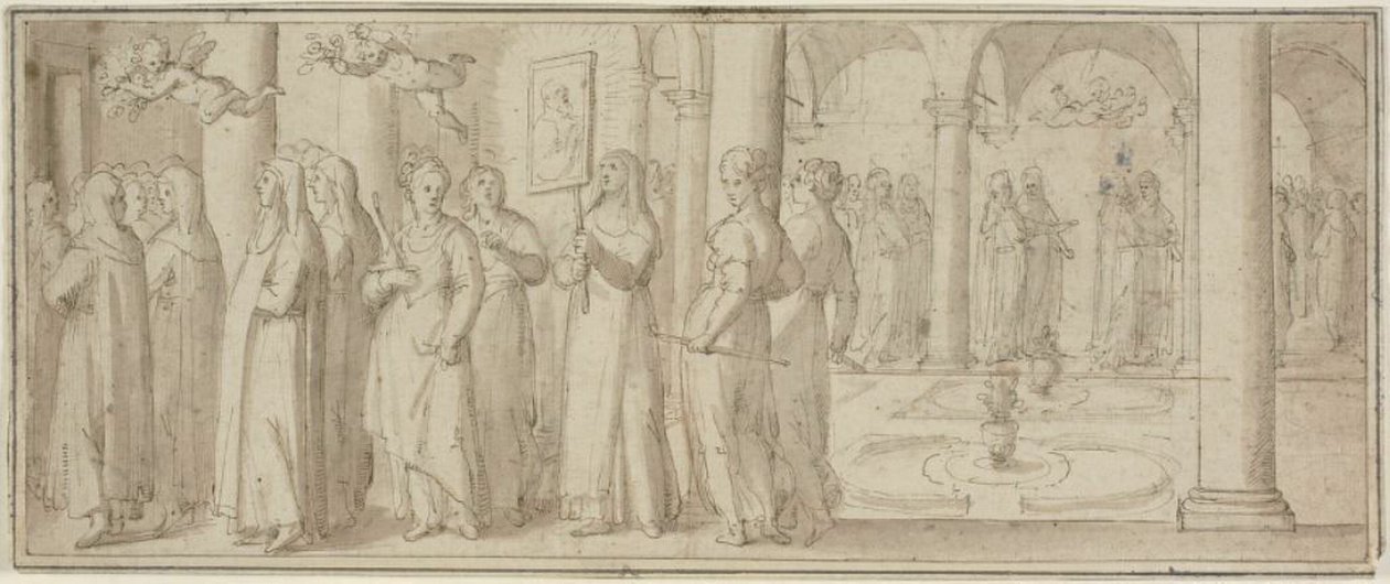 Procession af nonner og novicer til ære for en mandlig helgen af Giovanni Balducci