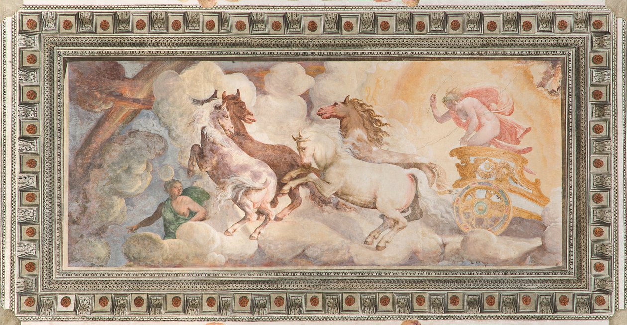 Solens Vogn drevet af Apollo, Apollo Loggia, ca. 1560 (fresco) af Giovanni Battista and Cambiaso Luca Castello