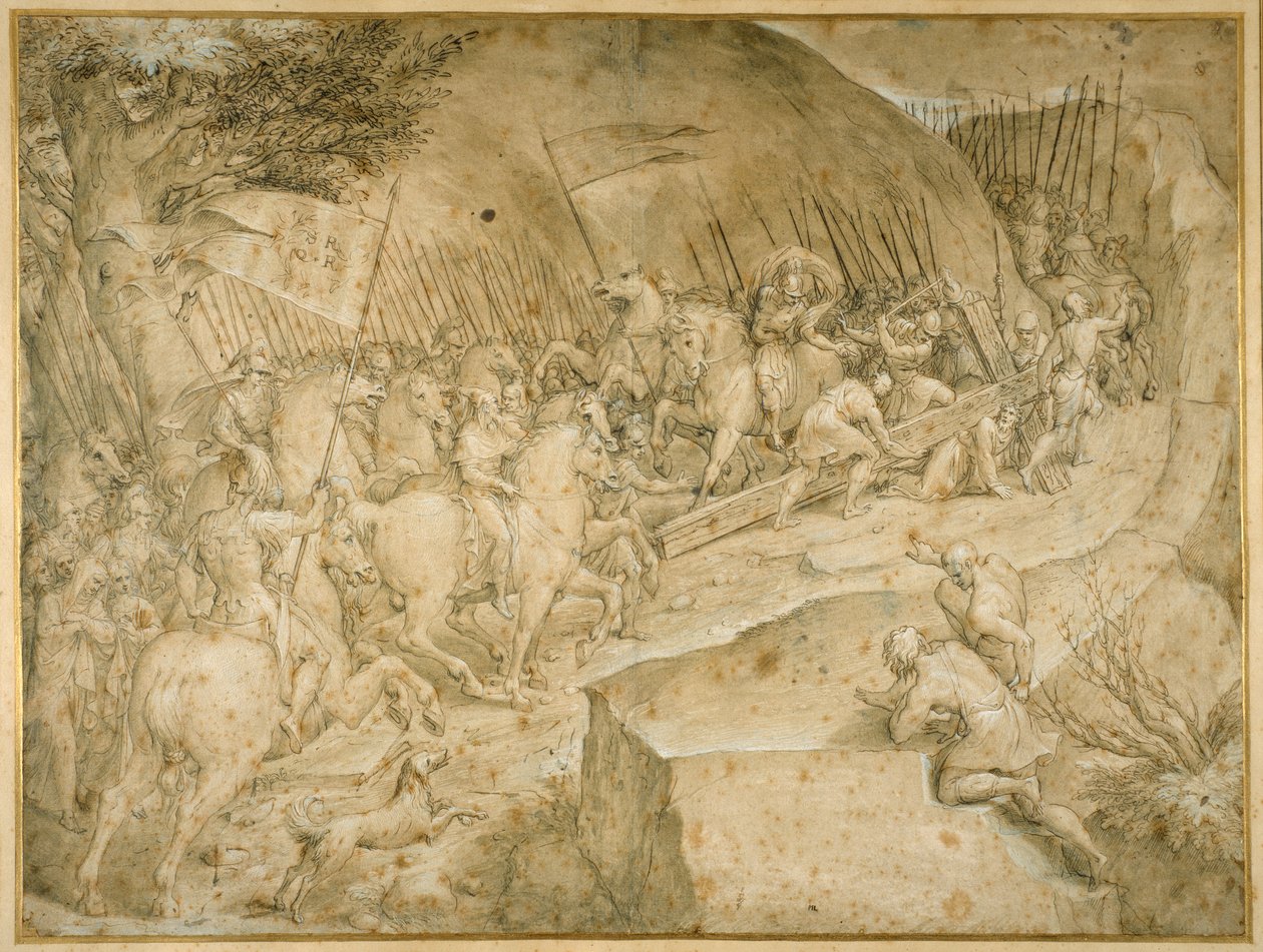 The Road to Calvary (pen og brunt blæk med brun vask) af Giovanni Battista  Castello