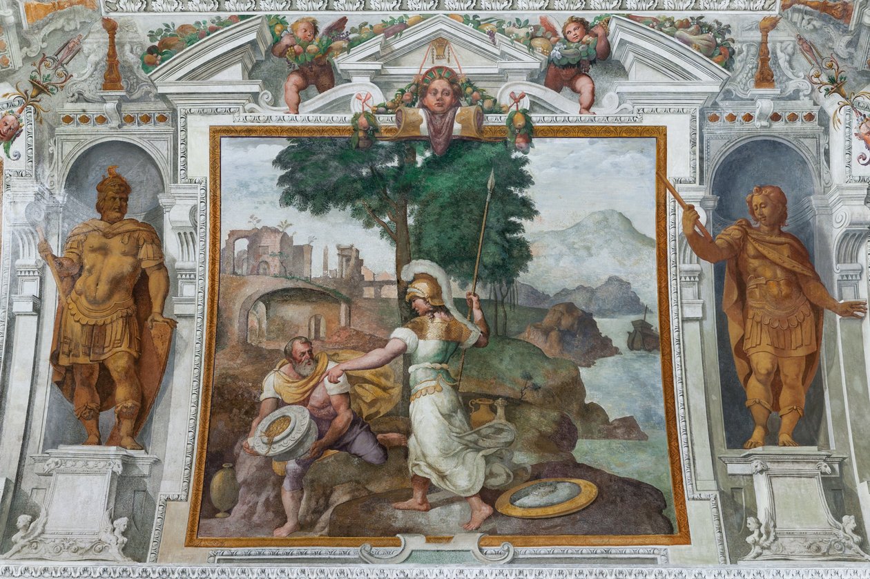Ulysses og Minerva, ca. 1560 (fresko) af Giovanni Battista Castello