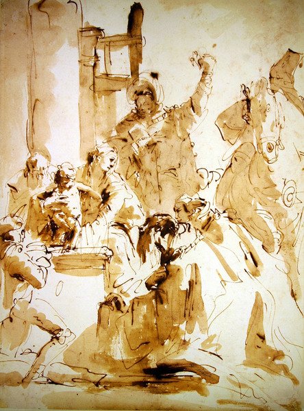 Adoration of the Magi (pen & brunt blæk og vask på papir) af Giovanni Battista Tiepolo