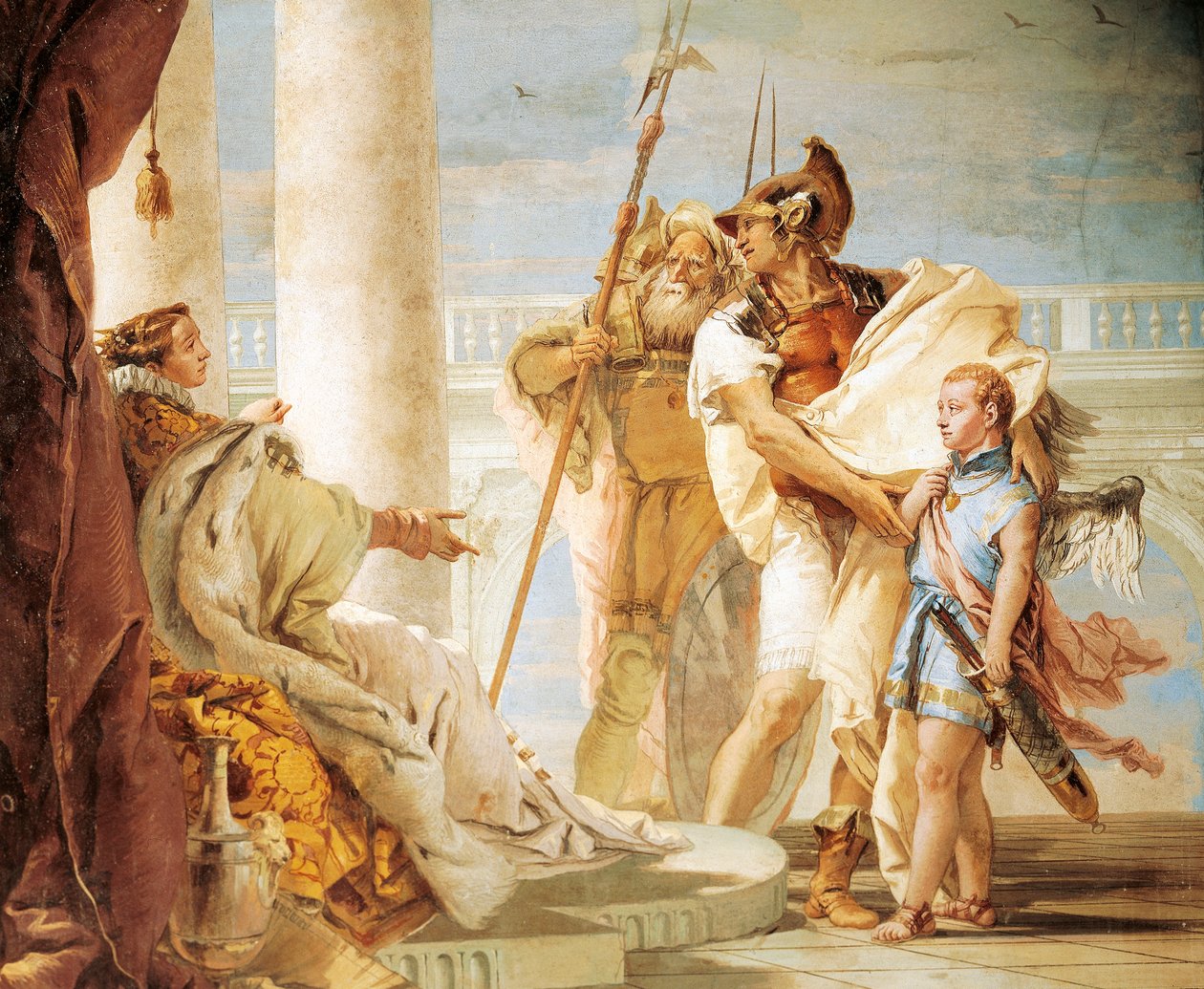 Aeneas introducerer Amor klædt som Ascanius til Dido, af Giambattista Tiepolo (1696-1770), fresko, Æneidens værelse, Villa Valmarana 