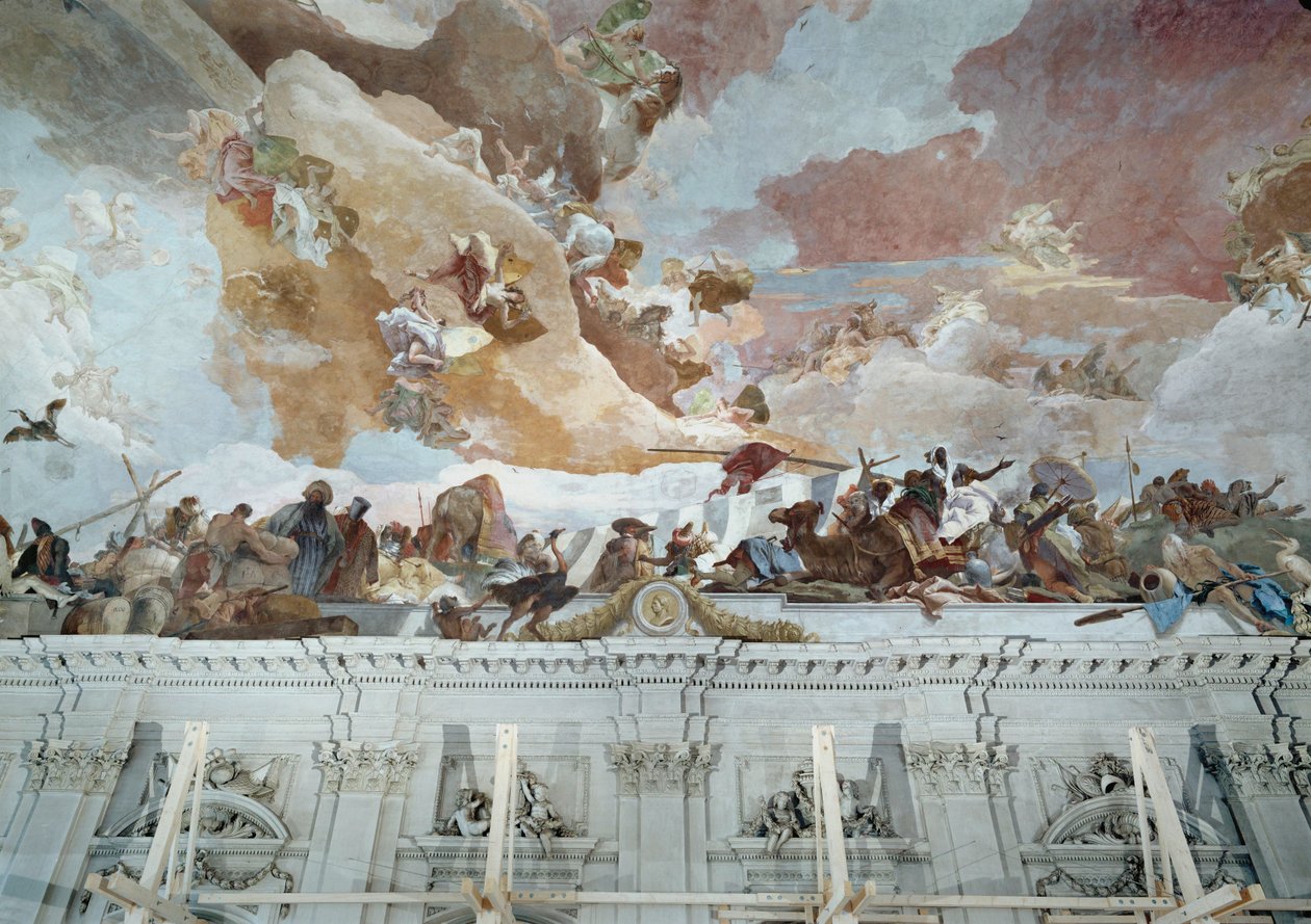 Afrika, detalje af loftsfresken ... (freske) af Giovanni Battista (1696 1770) Tiepolo