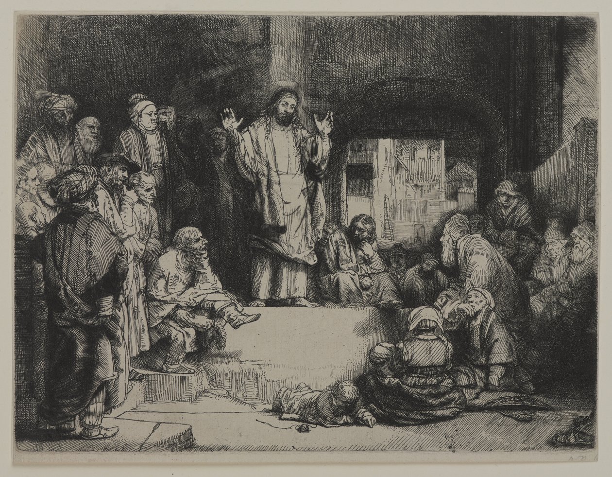 Christ Preaching (La Petite tombe), ca. 1652 (ætsning, tørpoint og gravering på lagt papir monteret på lagt papir) af Giovanni Battista Tiepolo