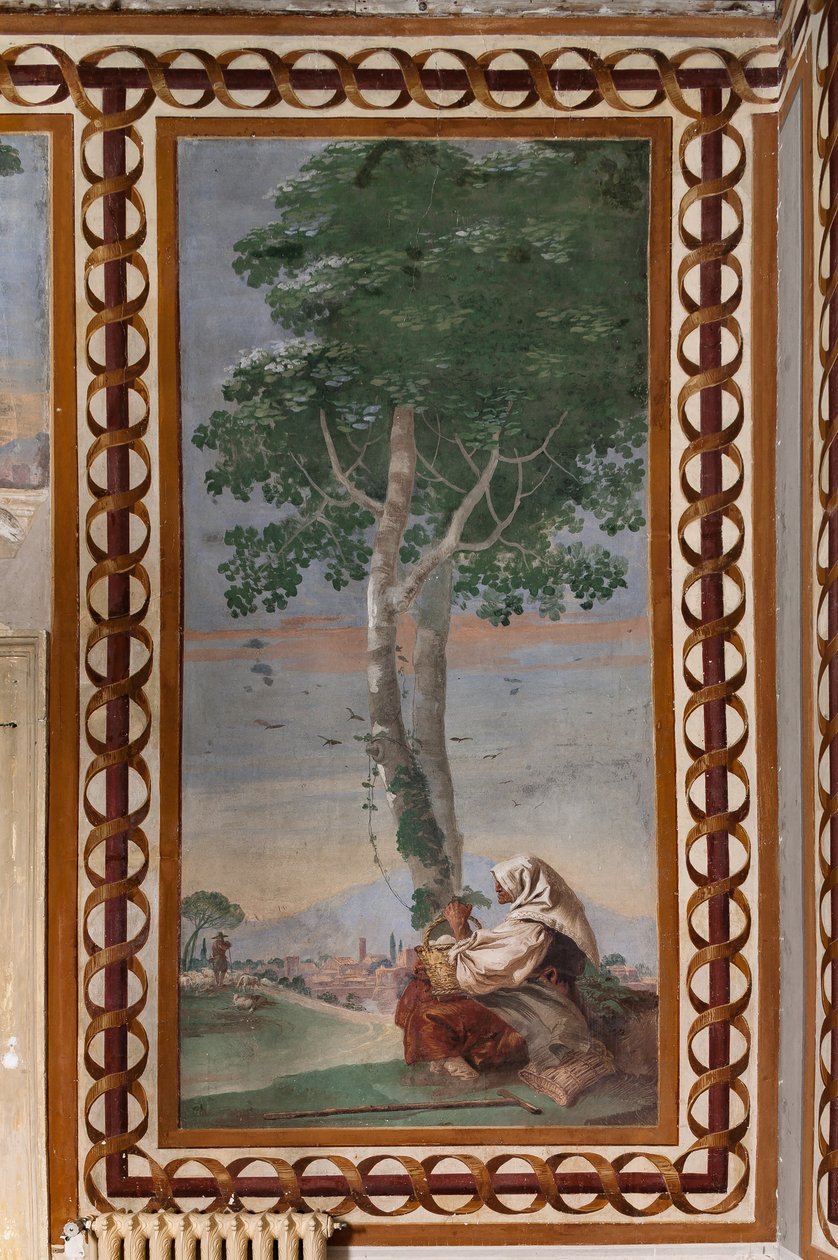 Gæstelogi, Rum i de landlige scener: "Landskab med en siddende bonde" af Giovanni Battista Tiepolo