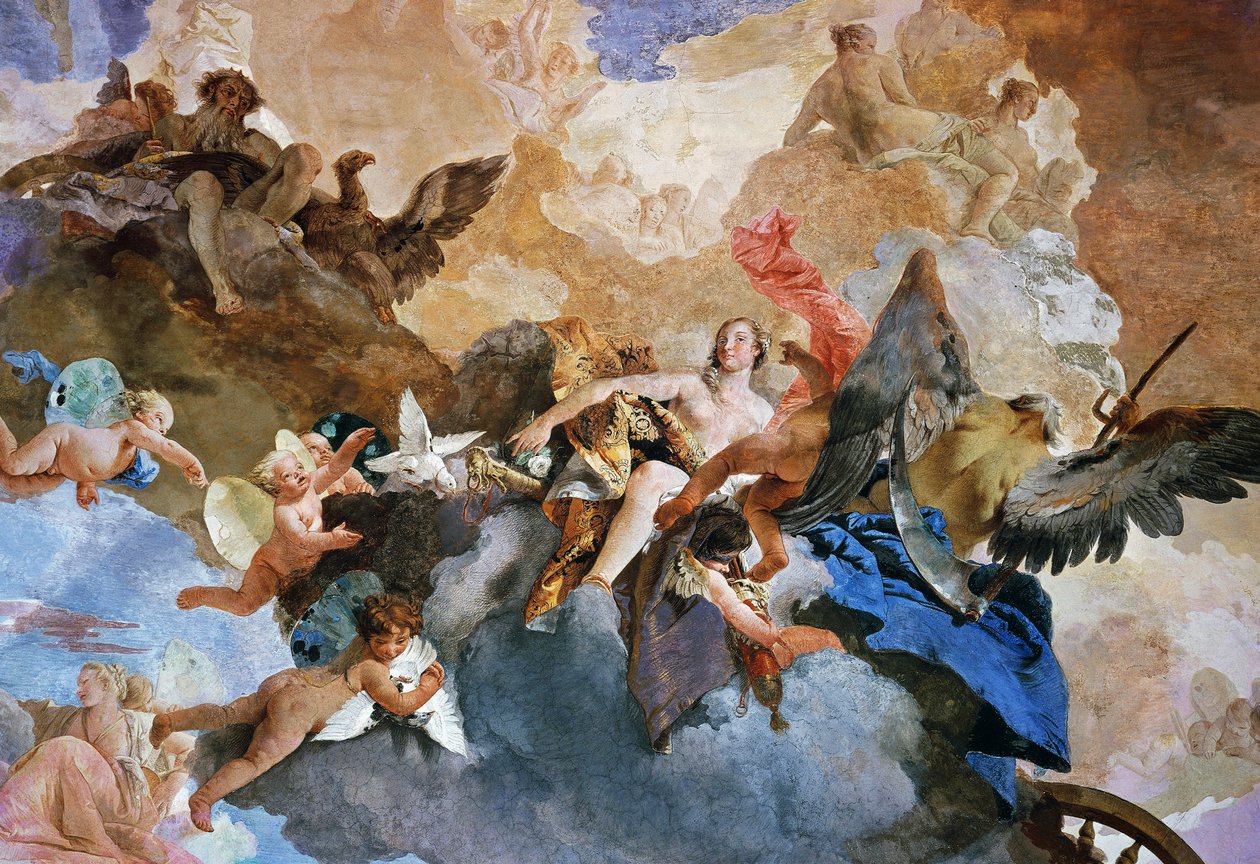Kidnapning af Venus af Kronos, detalje af Course of Sun Chariot, fresko af Giambattista Tiepolo (1696-1770), Tapestry Gallery, Palazzo Clerici, Milano, Lombardiet, Italien af Giovanni Battista Tiepolo