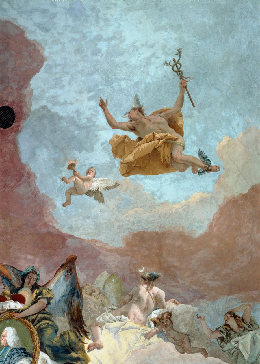 Merkur, gudernes budbringer ... (fresko) af Giovanni Battista (1696 1770) Tiepolo