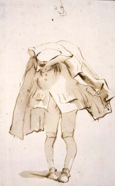 PD.129-1961 Karikatur af en mand med bøjet hoved, muligvis en pukkelryg (pen og blæk og vask) af Giovanni Battista Tiepolo
