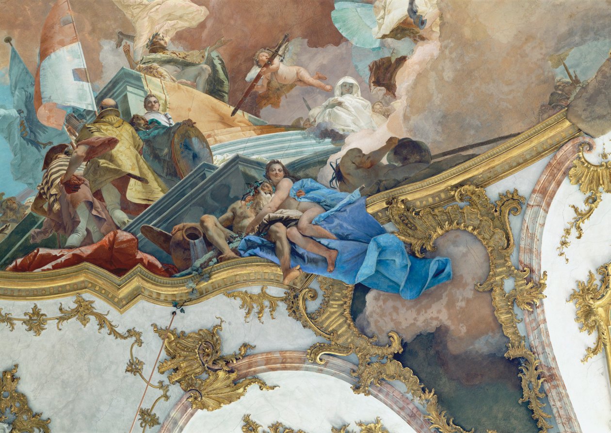 Maleri på loftspanelet i Kaisersaal, kejsersalen, Wuerzburg, biskoppelig residens ... af Giovanni Battista (1696 1770) Tiepolo