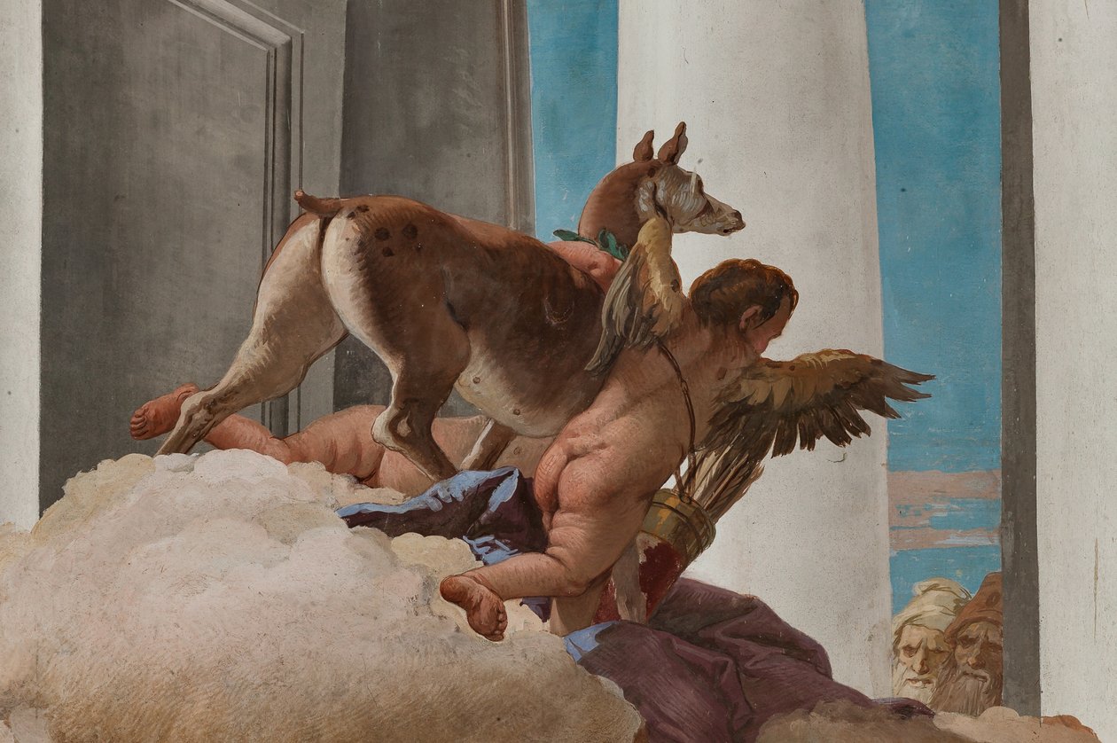 Palazzina (lille bygning), indgangshallen: "The Sacrifice of Iphigenia", detalje af dåen sendt af Artemis for at erstatte Iphigenia af Giovanni Battista Tiepolo