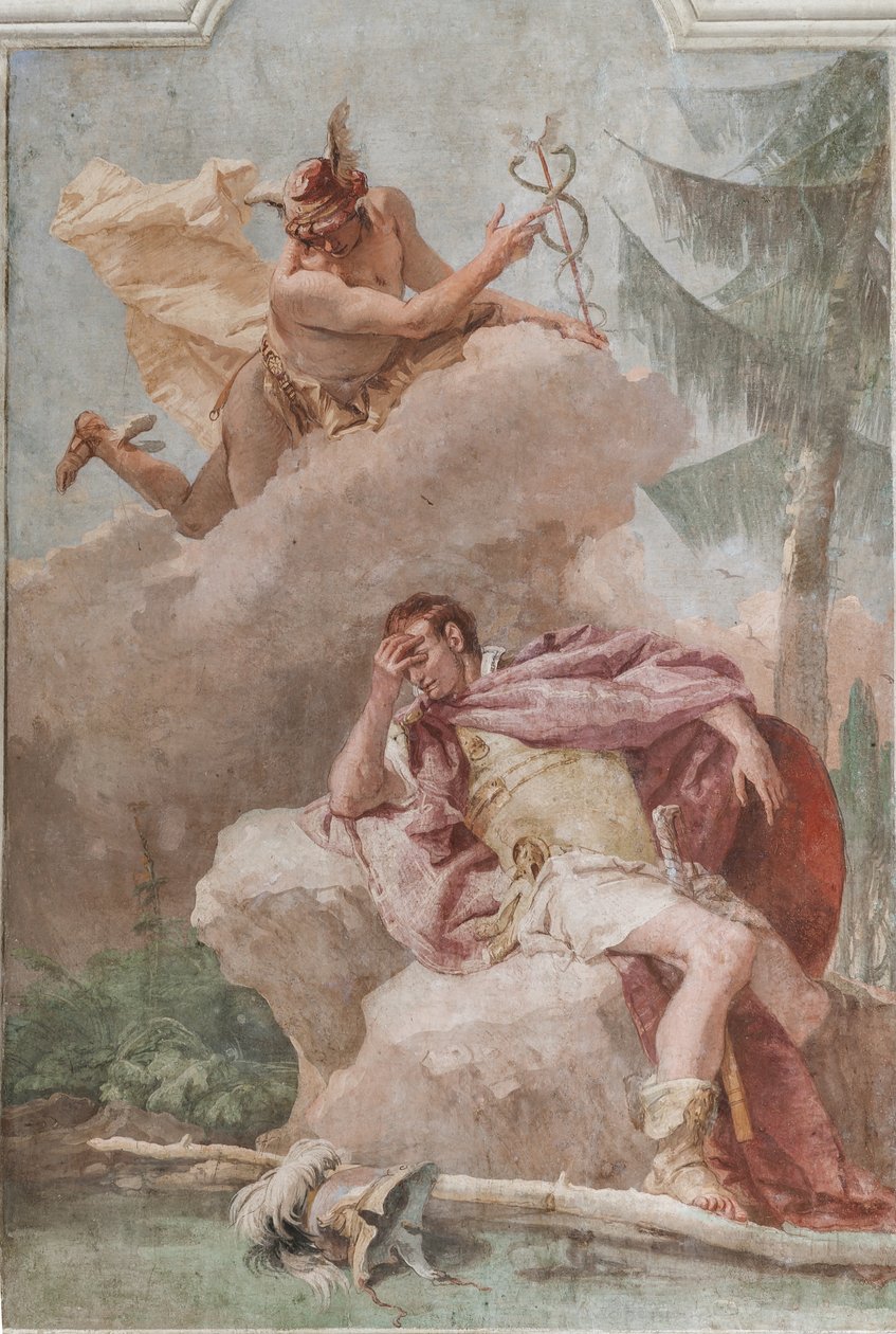 Palazzina (lille bygning), det tredje rum eller rum i Æneiden: "Aeneas drømmer om Merkur, der beordrer ham til at forlade" af Giovanni Battista Tiepolo