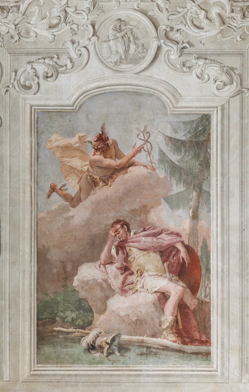 Palazzina (lille bygning), det tredje rum eller rum i Æneiden: "Æneas drømmer om Merkur, der beordrer ham til at forlade" af Giovanni Battista Tiepolo
