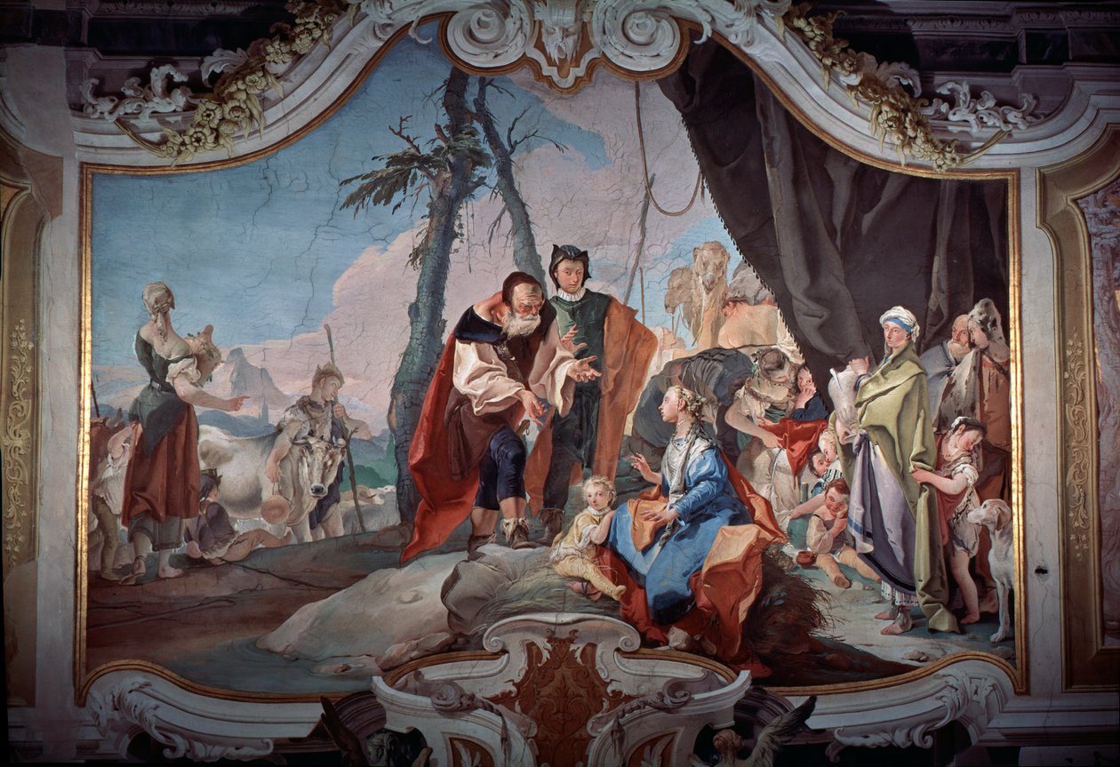 Rachel skjuler afguderne stjålet fra hendes far Laban af Giovanni Battista Tiepolo