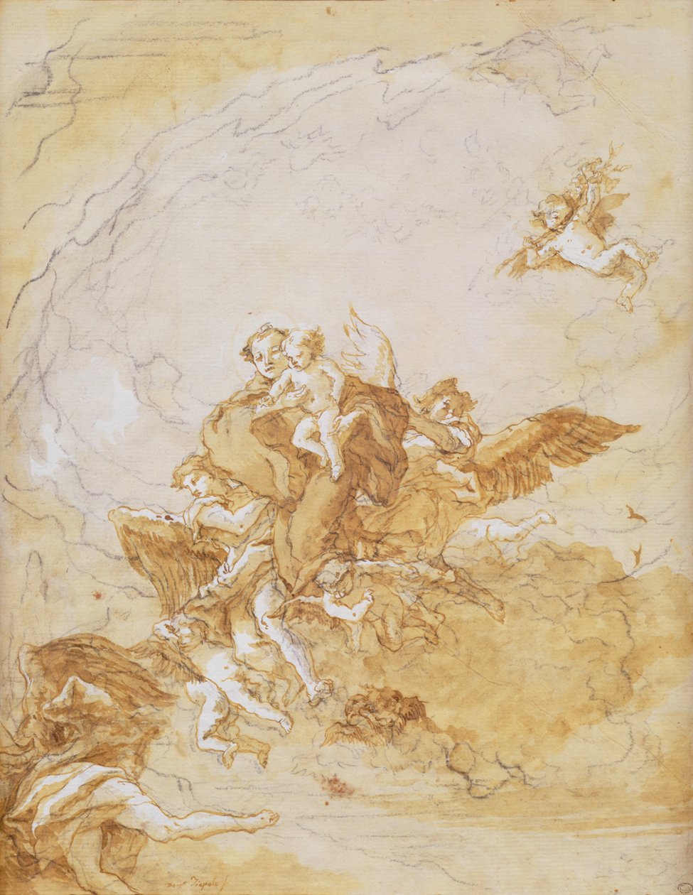 Sankt Antonius og Kristusbarnet støttet af engle (pen og blæk) af Giovanni Battista Tiepolo