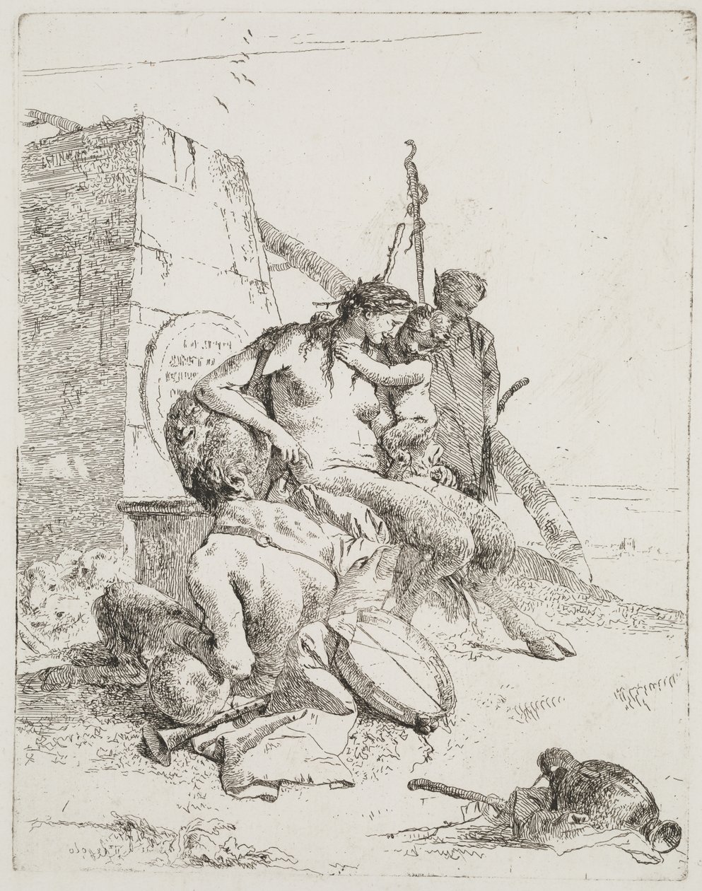 Satyrfamilie med Obelisken, Venedig, ca. 1765 (radering) af Giovanni Battista Tiepolo