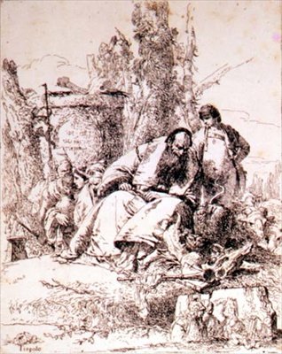 Troldmand undersøger kranier (ætsning) af Giovanni Battista Tiepolo