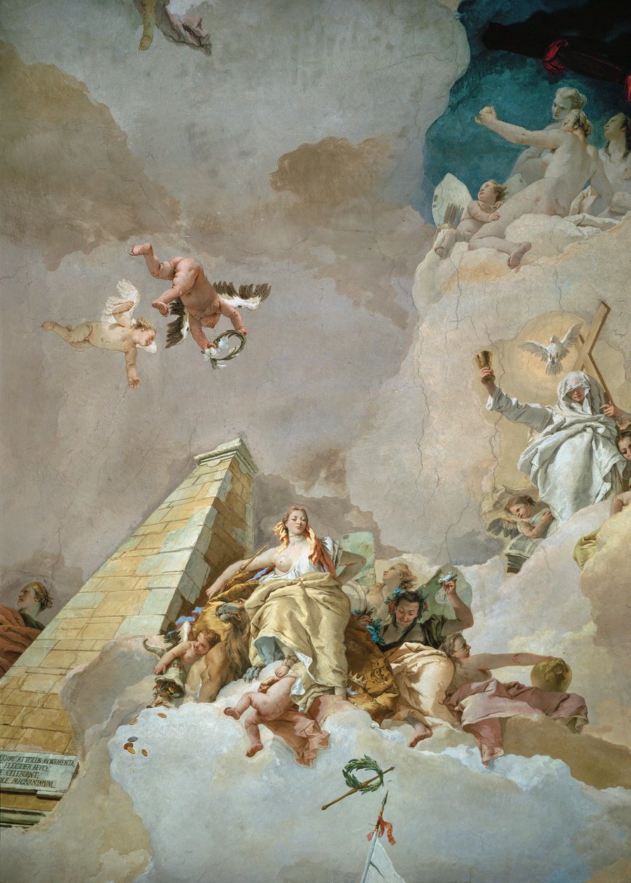 Spaniens herlighed, loftsfresko i tronsalen på det kongelige palads, Madrid af Giovanni Battista (1696-1770) Tiepolo